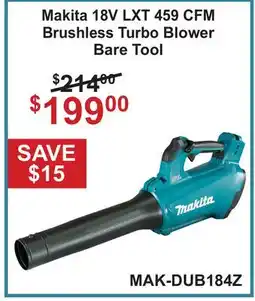 Atlas Tools & Machinery Makita 18V LXT 459 CFM Brushless Turbo Blower offer