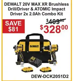 Atlas Tools & Machinery DEWALT 20V MAX XR Brushless Drill/Driver & ATOMIC Impact Driver 2x 2.0Ah Combo Kit offer