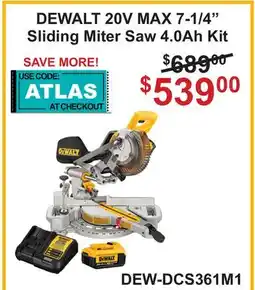 Atlas Tools & Machinery DEWALT 20V MAX 7-1/4 Sliding Miter Saw 4.0Ah Kit offer
