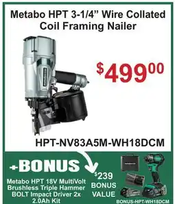 Atlas Tools & Machinery Metabo HPT 3-1/4 Wire Collated Coil Framing Nailer offer