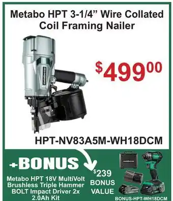 Atlas Tools & Machinery Metabo HPT 3-1/4 Wire Collated Coil Framing Nailer offer