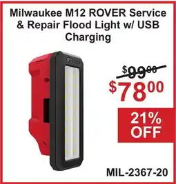 Atlas Tools & Machinery Milwaukee M12 ROVER Service & Repair Flood Light w/USB Charging offer
