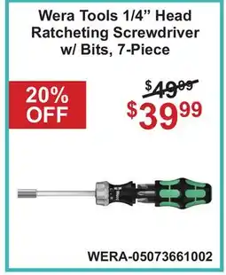 Atlas Tools & Machinery Wera Tools 1/4 Head Ratcheting Screwdriver w/ Bits, 7-Piece offer