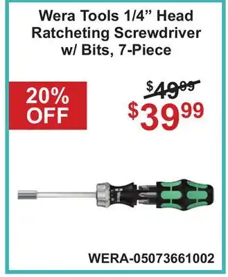 Atlas Tools & Machinery Wera Tools 1/4 Head Ratcheting Screwdriver w/ Bits, 7-Piece offer