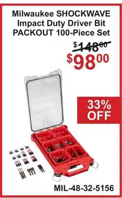 Atlas Tools & Machinery Milwaukee SHOCKWAVE Impact Duty Driver Bit PACKOUT 100-Piece Set offer