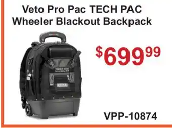 Atlas Tools & Machinery Veto Pro Pac TECH PAC Wheeler Blackout Backpack offer