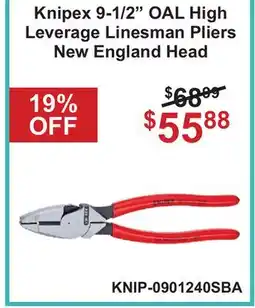 Atlas Tools & Machinery Knipex 9-1/2 OAL High Leverage Linesman Pliers New England Head offer