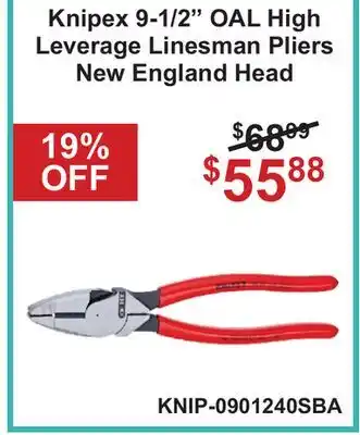 Atlas Tools & Machinery Knipex 9-1/2 OAL High Leverage Linesman Pliers New England Head offer
