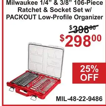 Atlas Tools & Machinery Milwaukee 1/4 & 3/8 106-Piece Ratchet & Socket Set w/PACKOUT Organizer offer