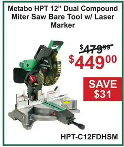Atlas Tools & Machinery Metabo HPT 12 Dual Compound Miter Saw Bare Tool w/ Laser Marker offer