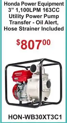 Atlas Tools & Machinery Honda Power Equipment 3 1, 100LPM 163CC Utility Power Pump offer