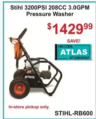 Atlas Tools & Machinery Stihl 3200PSI 208CC 3.0GPM Pressure Washer offer