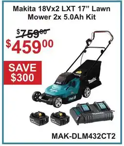 Atlas Tools & Machinery Makita 18Vx2 LXT 17 Lawn Mower 2x 5.0Ah Kit offer