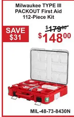 Atlas Tools & Machinery Milwaukee TYPE III PACKOUT First Aid 112-Piece Kit offer