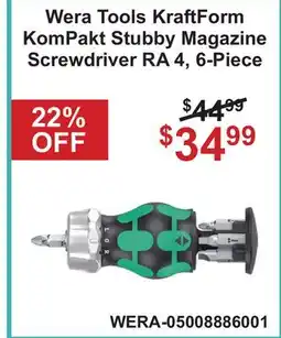 Atlas Tools & Machinery Wera Tools KraftForm KomPakt Stubby Magazine Screwdriver RA 4, 6-Piece offer