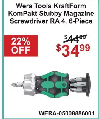Atlas Tools & Machinery Wera Tools KraftForm KomPakt Stubby Magazine Screwdriver RA 4, 6-Piece offer