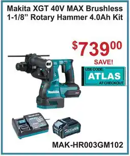 Atlas Tools & Machinery Makita XGT 40V MAX Brushless 1-1/8 Rotary Hammer 4.0Ah Kit offer