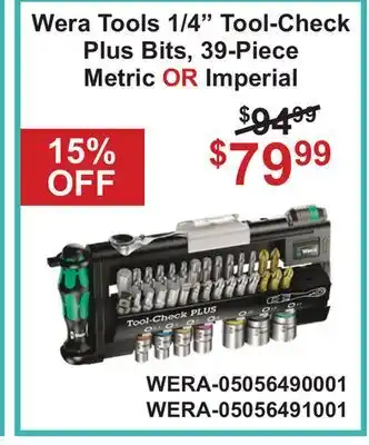 Atlas Tools & Machinery Wera Tools 1/4 Tool-Check Plus Bits, 39-Piece offer
