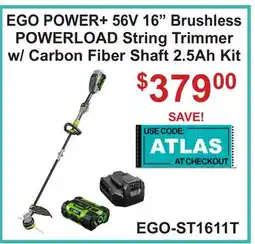 Atlas Tools & Machinery EGO POWER+ 56V 16 Brushless POWERLOAD String Trimmer w/ Carbon Fiber Shaft 2.5Ah Kit offer
