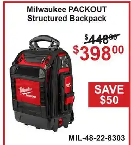 Atlas Tools & Machinery Milwaukee PACKOUT Structured Backpack offer