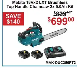 Atlas Tools & Machinery Makita 18Vx2 LXT Brushless Top Handle Chainsaw 2x 5.0Ah Kit offer