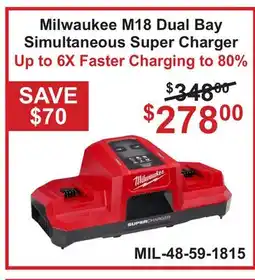 Atlas Tools & Machinery Milwaukee M18 Dual Bay Simultaneous Super Charger offer