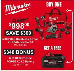 Atlas Tools & Machinery Milwaukee M18 FUEL Brushless 5-Tool 2x 5.0Ah Combo Kit offer