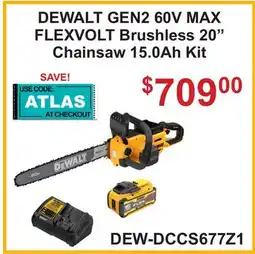 Atlas Tools & Machinery DEWALT GEN2 60V MAX FLEXVOLT Brushless 20 Chainsaw 15.0Ah Kit offer