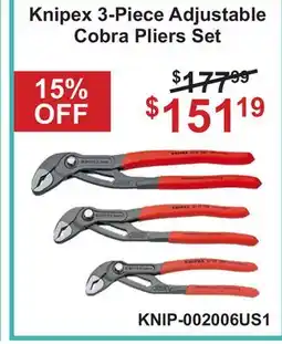 Atlas Tools & Machinery Knipex 3-Piece Adjustable Cobra Pliers Set offer
