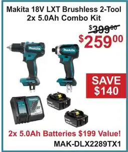 Atlas Tools & Machinery Makita 18V LXT Brushless 2-Tool 2x 5.0Ah Combo Kit offer