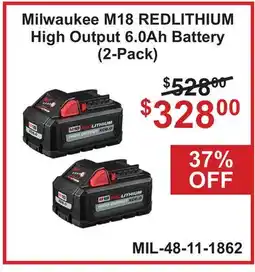 Atlas Tools & Machinery Milwaukee M18 REDLITHIUM High Output 6.0Ah Battery (2-Pack) offer
