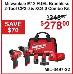 Atlas Tools & Machinery Milwaukee M12 FUEL Brushless 2-Tool CP2.0 & XC4.0 Combo Kit offer