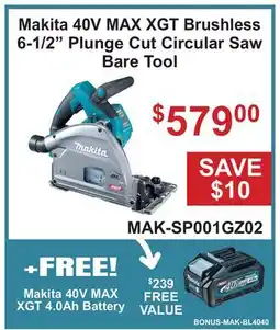 Atlas Tools & Machinery Makita 40V MAX XGT Brushless 6-1/2 Plunge Cut Circular Saw Bare Tool offer
