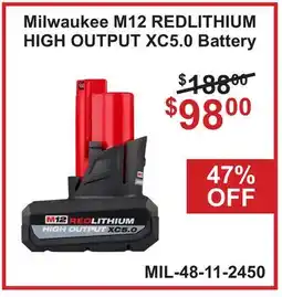 Atlas Tools & Machinery Milwaukee M12 REDLITHIUM HIGH OUTPUT XC5.0 offer