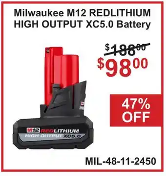 Atlas Tools & Machinery Milwaukee M12 REDLITHIUM HIGH OUTPUT XC5.0 offer
