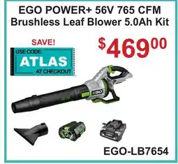 Atlas Tools & Machinery EGO POWER+ 56V 765 CFM Brushless Leaf Blower 5.0Ah Kit offer