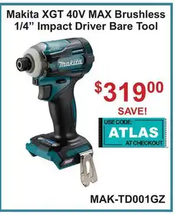 Atlas Tools & Machinery Makita XGT 40V MAX Brushless 1/4 Impact Driver Bare Tool offer
