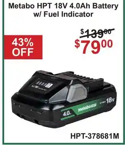Atlas Tools & Machinery Metabo HPT 18V 4.0Ah Battery w/Fuel Indicator offer