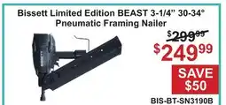 Atlas Tools & Machinery Bissett Limited Edition BEAST 3-1/4 30-34° Pneumatic Framing Nailer offer
