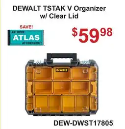 Atlas Tools & Machinery DEWALT TSTAK V Organizer w/ Clear Lid offer