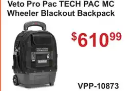 Atlas Tools & Machinery Veto Pro Pac TECH PAC MC Wheeler Blackout Backpack offer