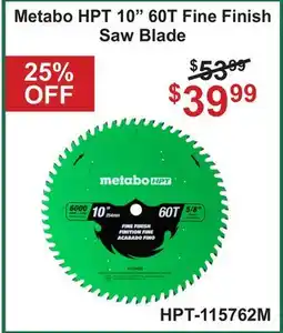 Atlas Tools & Machinery Metabo HPT 10 60T Fine Finish Saw Blade offer