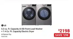 Visions Electronics LG 5.2 cu. ft. Capacity AI DD Front Load Washer + 7.4 Cu. Ft. Capacity Electric Dryer offer