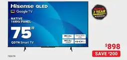 Visions Electronics HISENSE QLED NATIVE 144Hz PANEL 75 Smart TV offer