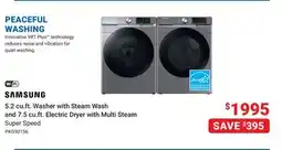Visions Electronics Samsung 5.2 cu.ft. Washer with Steam Wash and 7.5 cu.ft. Electric Dryer with Multi Steam offer