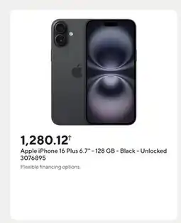 Staples Apple iPhone 16 Plus 6.7 - 128 GB - Black - Unlocked offer