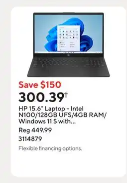 Staples HP 15.6 Laptop - Intel N100/128GB UFS/4GB RAM/Windows 11 S with 1-year of Microsoft 365 offer