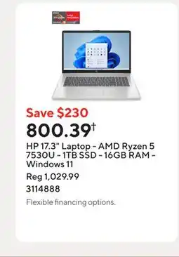 Staples HP 17.3 Laptop - AMD Ryzen 5 7530U - 1TB SSD - 16GB RAM - Windows 11 offer