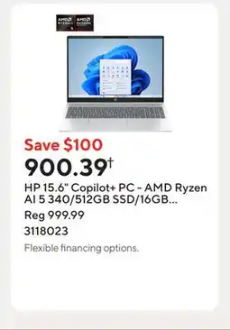 Staples HP 15.6 Copilot+ PC - AMD Ryzen AI 5 340/512GB SSD/16GB RAM/Windows 11 Home offer