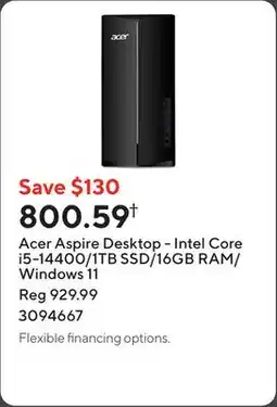 Staples Acer Aspire Desktop - Intel Core i5-14400/1TB SSD/16GB RAM/Windows 11 offer